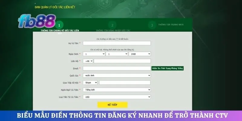 Biểu mẫu điền thông tin đăng ký nhanh để trở thành cộng tác viên chính thức