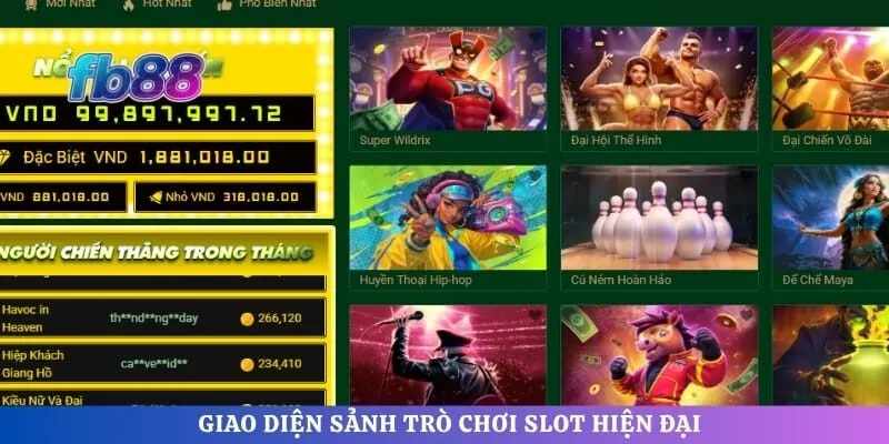 Giao diện sảnh trò chơi slot hiện đại 
