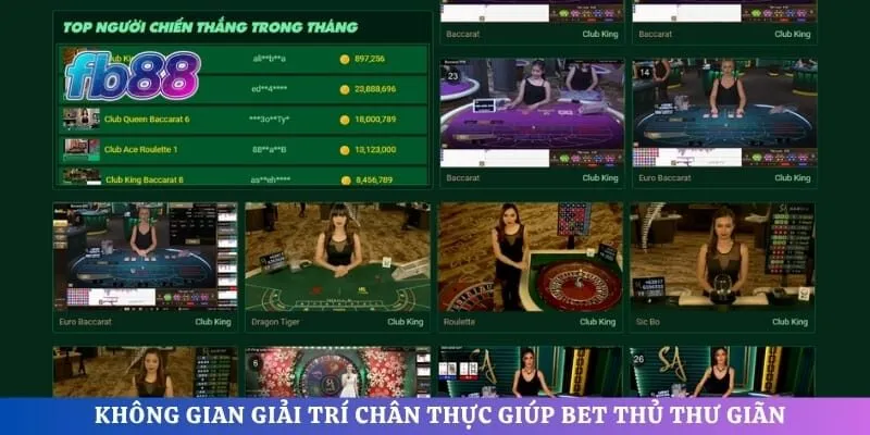 Không gian giải trí chân thực giúp bet thủ có giây phút thư giãn