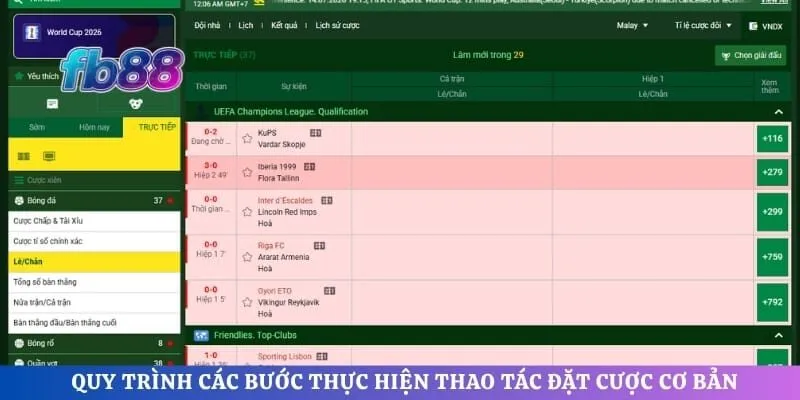 Quy trình các bước thực hiện thao tác đặt cược cơ bản 