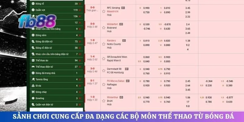 Sảnh chơi cung cấp đa dạng các bộ môn thể thao từ bóng đá 